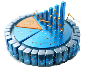 Business growing graph icon Blue colour 3D object on white background High quality photo