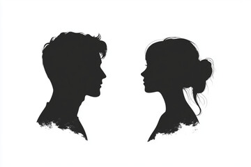 Silhouette of a man and woman facing each other artwork