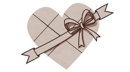 A heart-shaped gift box with a ribbon and arrow in a vintage textured style