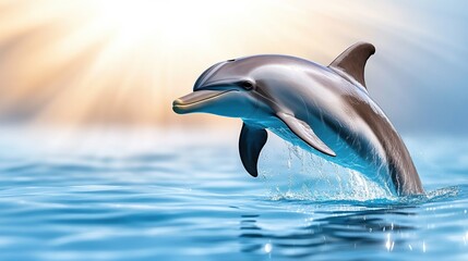Obraz premium Dolphin leaping in shimmering ocean at sunrise