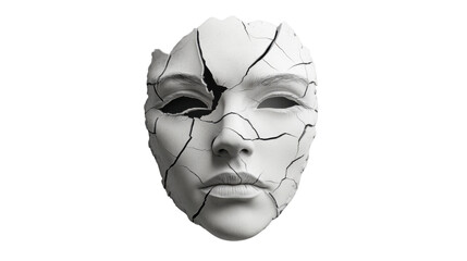 Broken mask representing mental health issues on transparent background