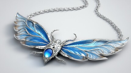 Fototapeta premium Elegant silver and blue butterfly necklace design with intricate details