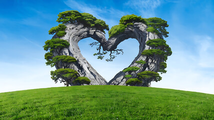 Heart-shaped rock formation with trees nature idyllic landscape