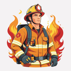fireman, safety, emergency, firefighter, danger, rescue, fire, man, fighter, uniform, equipment, protection, helmet, service, flame, burn, water, profession, extinguisher, vector, red, hose, backgroun