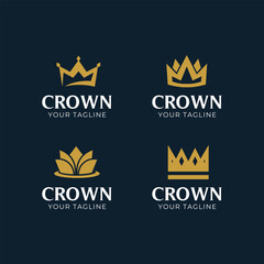 Collection logos of crowns for king, queen, princess with gold color. Set of royal gold crowns, icons and logos. Isolated luxury logo for branding, label, hotel, graphic design. Vector Illustration