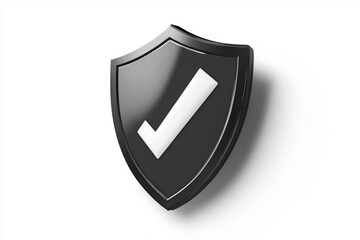 A black shield with a white checkmark on a white background