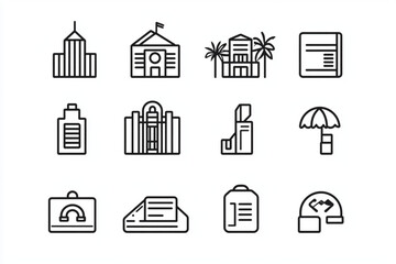 A collection of minimalist line art icons on white space