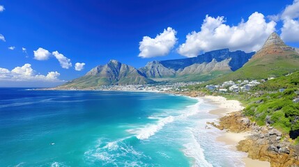 Fototapeta premium Scenic coastal view of cape town's iconic mountains and pristine beaches