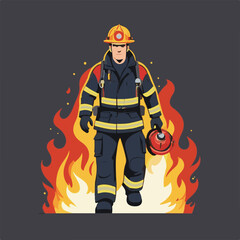 fireman, safety, emergency, firefighter, danger, rescue, fire, man, fighter, uniform, equipment, protection, helmet, service, flame, burn, water, profession, extinguisher, vector, red, hose, backgroun