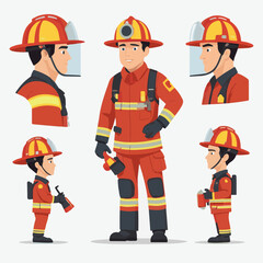 fireman, safety, emergency, firefighter, danger, rescue, fire, man, fighter, uniform, equipment, protection, helmet, service, flame, burn, water, profession, extinguisher, vector, red, hose, backgroun