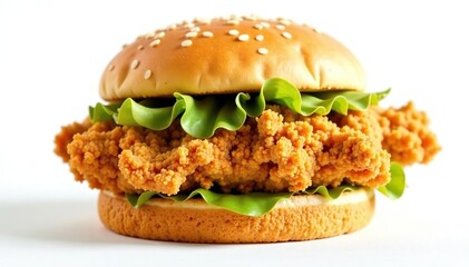 Crispy fried chicken sandwich on white background, restaurant, isolated