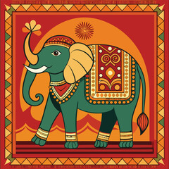 Fototapeta premium Indian Mughal Elephant with Ornate Caparison and Mahout