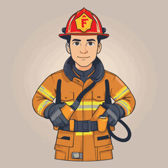 fireman, safety, emergency, firefighter, danger, rescue, fire, man, fighter, uniform, equipment, protection, helmet, service, flame, burn, water, profession, extinguisher, vector, red, hose, backgroun