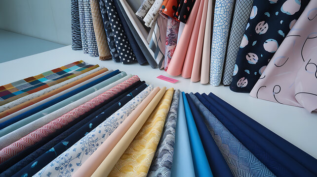 Colorful fabric swatches various patterns and textures A wide selection of textiles