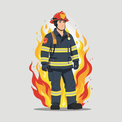 fireman, safety, emergency, firefighter, danger, rescue, fire, man, fighter, uniform, equipment, protection, helmet, service, flame, burn, water, profession, extinguisher, vector, red, hose, backgroun