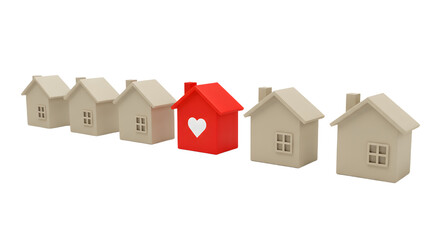 Row of Houses with Red Heart House