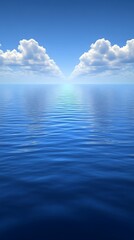 Fototapeta premium Calm Ocean for Sunny Sky, Clouds Reflecting.