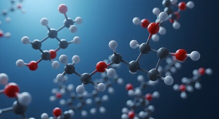 3D Rendering of Various Organic Chemical Molecules with Atoms Represented by Spheres on a Blue Background.