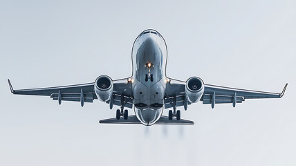 Fototapeta premium Airplane landing low angle modern jetliner clear sky commercial aviation