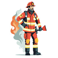 fireman, safety, emergency, firefighter, danger, rescue, fire, man, fighter, uniform, equipment, protection, helmet, service, flame, burn, water, profession, extinguisher, vector, red, hose, backgroun