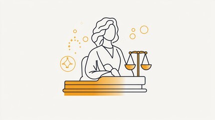 Woman lawyer at desk with scales of justice, legal concept