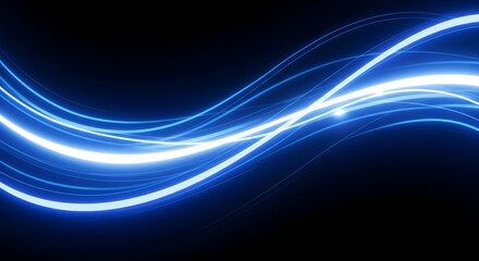 Fototapeta premium Abstract Blue Light Waves on Black Background