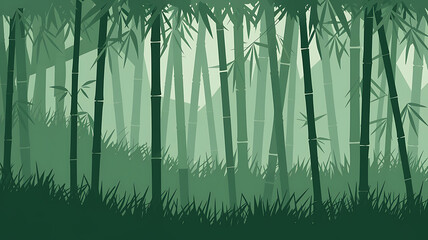 Misty bamboo forest stylized graphic nature scene vector illustration