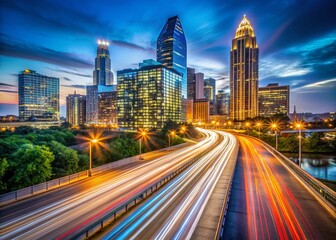 Obraz premium Austin Texas Cityscape Long Exposure Light Trails Night Photography