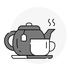 Tea gifts, Premium tea selection, Herbal tea hampers, Gourmet tea experience. Vector Editable Stroke Icon.