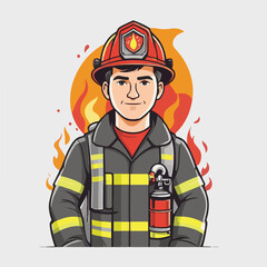 fireman, safety, emergency, firefighter, danger, rescue, fire, man, fighter, uniform, equipment, protection, helmet, service, flame, burn, water, profession, extinguisher, vector, red, hose, backgroun