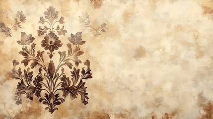 Vintage damask pattern on an aged paper background with space for text or design. Vintage wallpaper, vintage texture. 