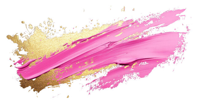 Pink and gold paint brush stroke on transparent background