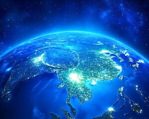Fototapeta premium Asia Night Lights: Global View from Space.