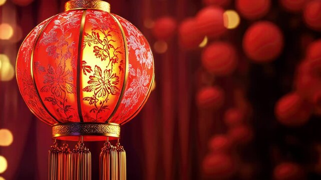 Close up of Chinese style red pattern lantern
