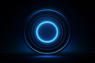 Obraz premium Glowing blue concentric circles with a bright, illuminated center set against a dark futuristic backdrop. 