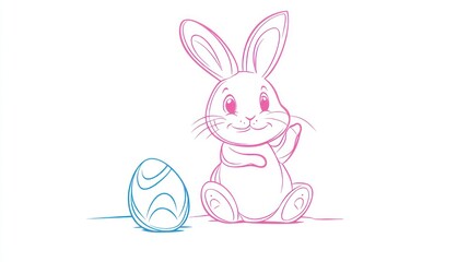 Obraz premium Cute Easter bunny with egg, sketch style, children's illustration, background white, use for cards, posters, web design