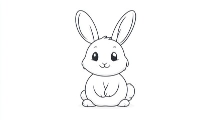 Obraz premium Cute cartoon rabbit, coloring page, kids, simple drawing, printable, adorable, educational, fun