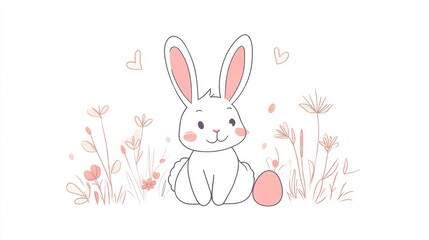 Obraz premium Cute Easter bunny sitting in a field. Possible use Children's greeting card