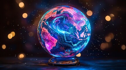 Colorful Abstract Globe With Bright Cosmic Elements and Sparkles