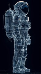 3D illustration of astronaut with technological wireframe