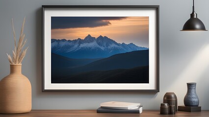 Breathtaking sunset over mountain peaks with vibrant sky and rolling hills