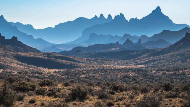 Majestic mountains fading into the distance create a breathtaking view in big bend ranch state park, texas, showcasing the beauty of the desert landscape
