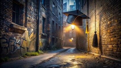 Obraz premium Black Gold Graduation Cap & Gown Urban Exploration Stock Photo