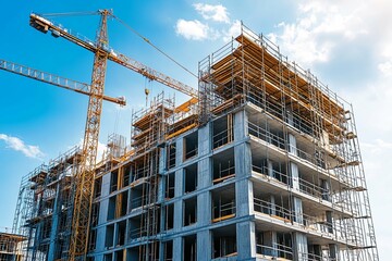 Construction cranes and a large building under construction are visible