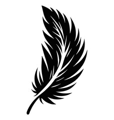 Fototapeta premium Isolated Single Black Feather on White Background with Detailed Veins and Elegant Curve Shape