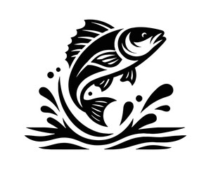 Fototapeta premium Fish Leaping from Water with Splash in Black and White Vector Graphic Art Simple Flat Design