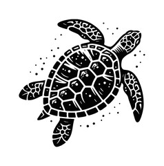 Black Turtle Swimming Isolated on White Background in Detailed Vector Illustration
