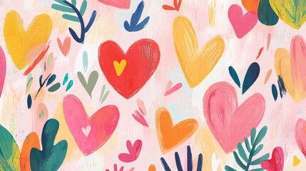 Colorful Heart Patterns with Leaves for Romantic and Joyful Themes