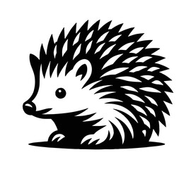 Illustration of Hedgehog with Spikes in Black and White, Simple Flat Vector, Isolated