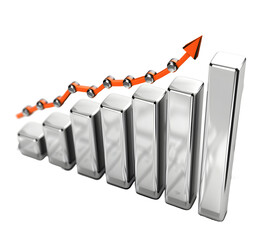 Business growing graph icon Silver colour 3D object on white background High quality photo